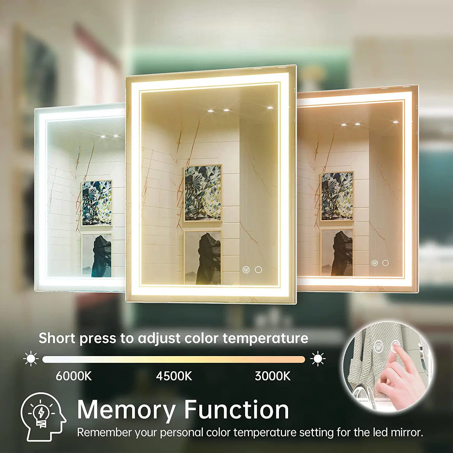 Hot Sales Hotel Smart LED Mirror Rectangle Touch Lamp Mirror Mounted Wall Bath Mirrors