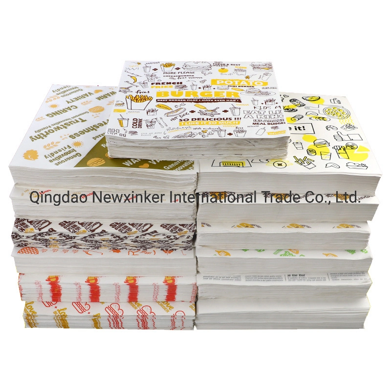 Food Grease Proof Custom Coloured Logo Printed Butter Hamburger Sandwich Packaging Wrapping Paper