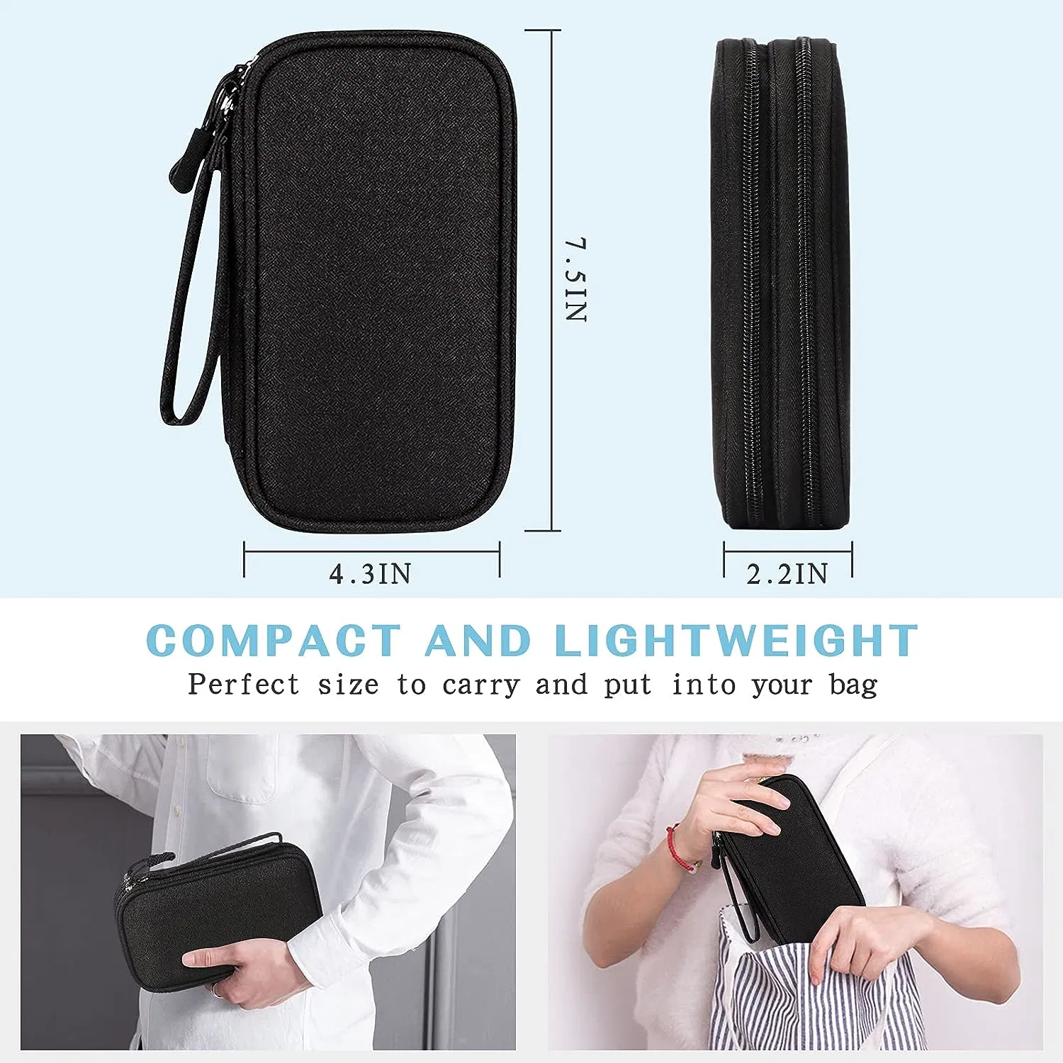 Funda para organizador de cables de viaje Accesorios electrónicos funda de transporte portátil impermeable Doble capas todo en uno Bolsa de almacenamiento para cable, cargador, teléfono, auricular negro