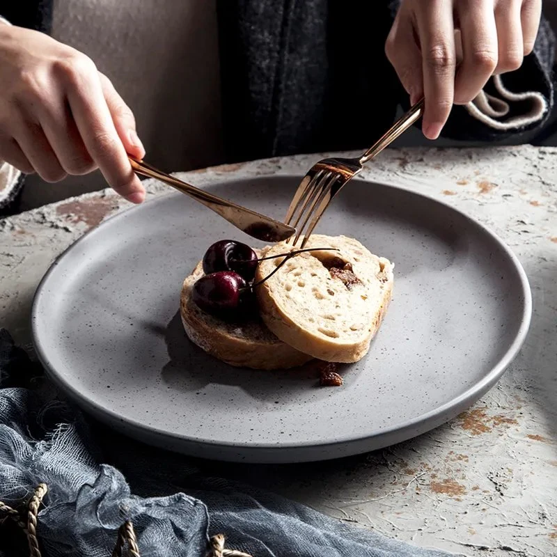 Utensílios de mesa personalizados em cerâmica e luxuosos reativos Glaze jantar em grés conjunto para jantar