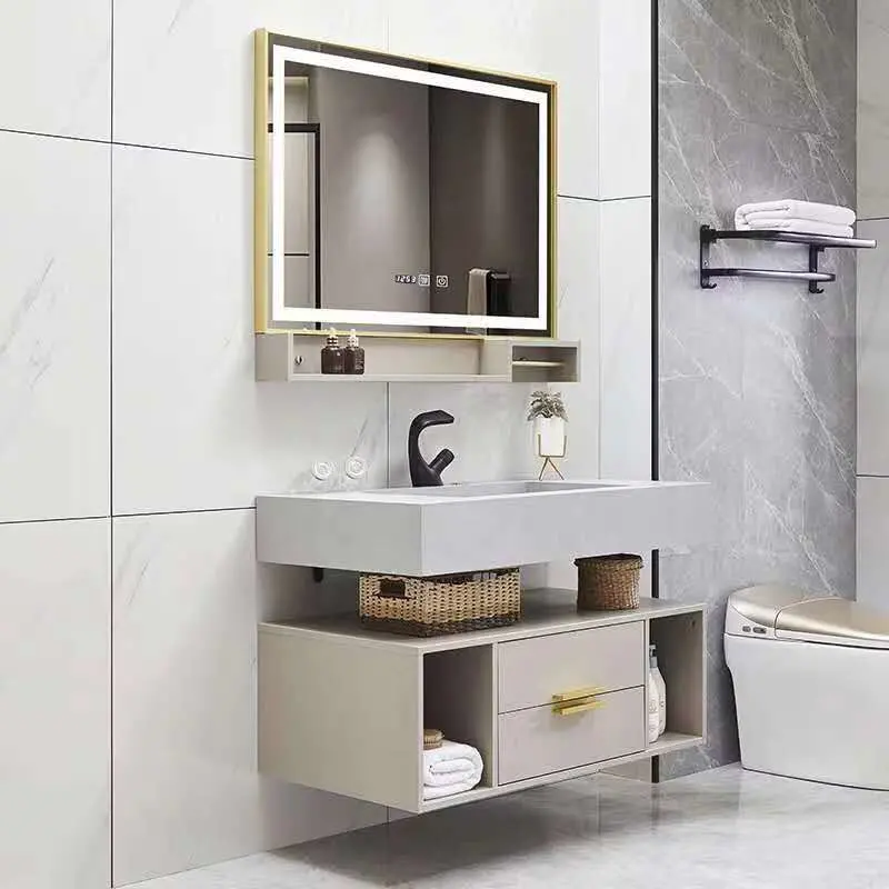 2020 Latest Italy Modern Wall Mounted Wood Hotel Bathroom Furniture