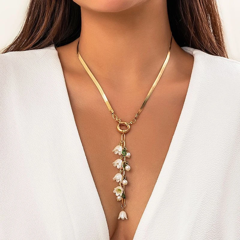 Bohemian Pearl Pendant Necklace Rose Flower Women Jewelry Necklace Fashion Jewelry