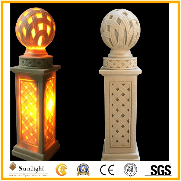 Light Beige Sandstone Crafts with LED Lighting for Home or Garden Decoration