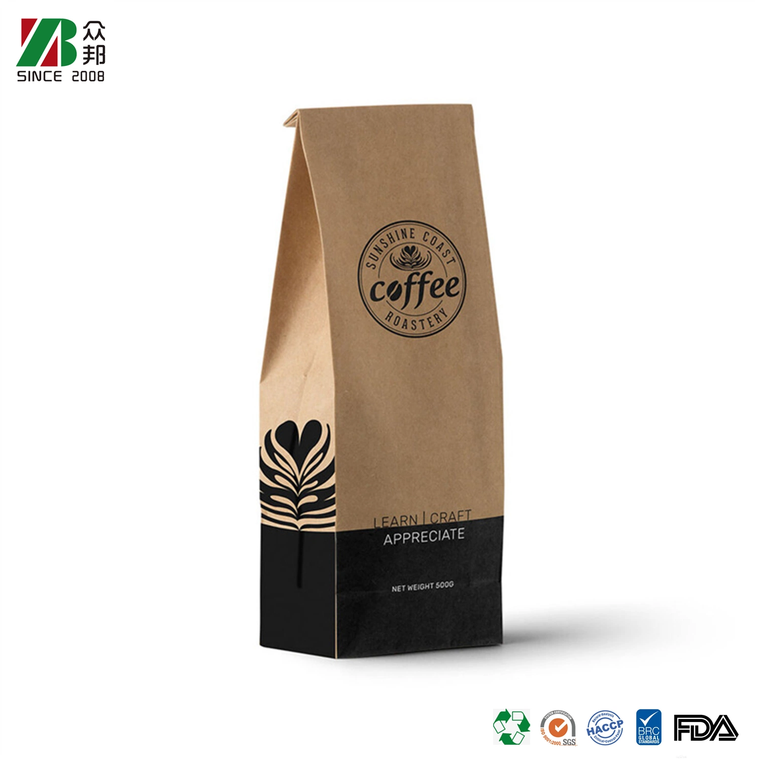 Impresos personalizados biodegradables defender el papel de estraza Hoja de Té de granos de café de la bolsa de embalaje de alimentos