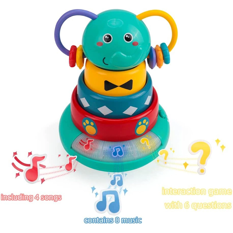 Colorful Stacking Ring Baby Musical Elephane Ring Toys Rock a Stack Stacking Toy for Babies and Toddlers