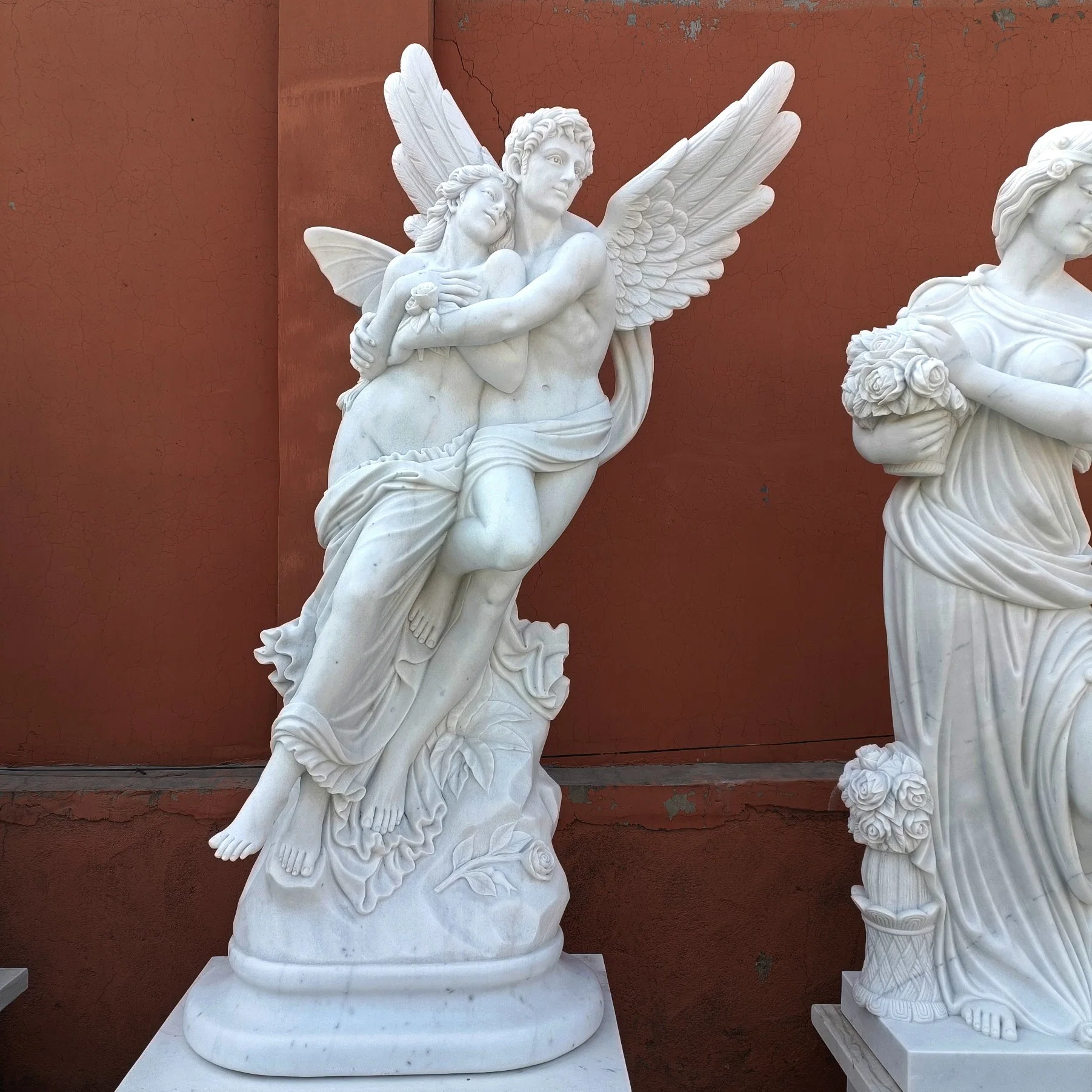 Garden Decoration Hand Carved White Marble Cupid and Psyche Statue (SYMS-1244)