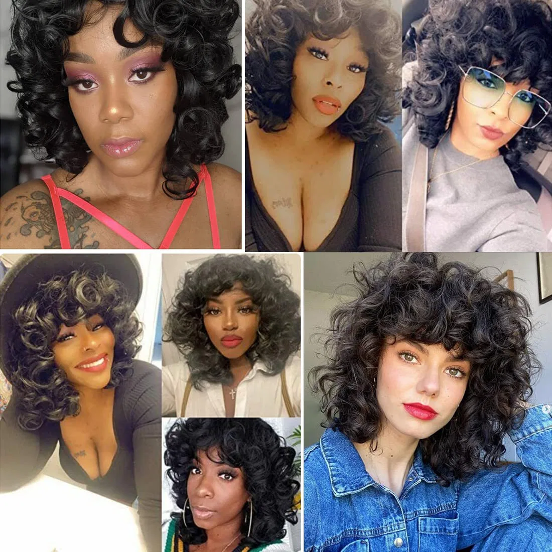 Amazon New Black Rose Web Natural African Small Short Fluffy Curly Synthetic Wig