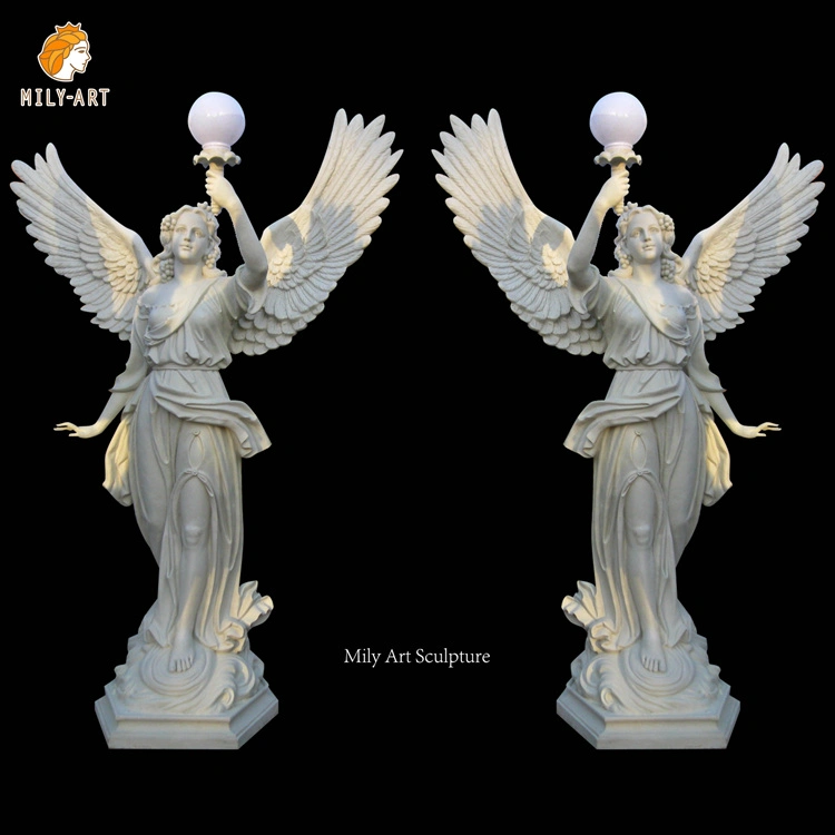 تماثيل الملاك الرخامية الكلاسيكية Lamp Pمود بنور الحجر المزدوج النحت الخفيف
