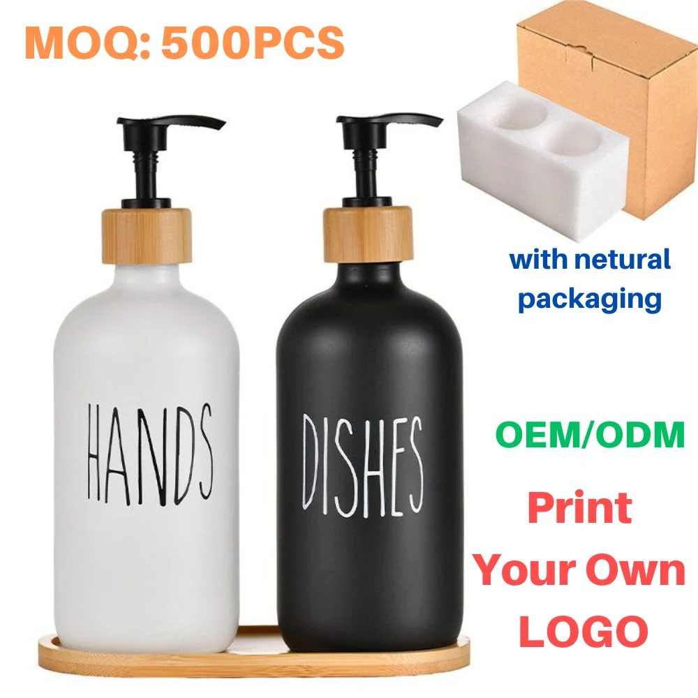 Ready Stock 16oz Glass Containers Cosmetic Hand Sop Bottles Amazon Sale Matt Black Shampoo Lotion Bottle with Pump Dispenser Head and Customized Labelling