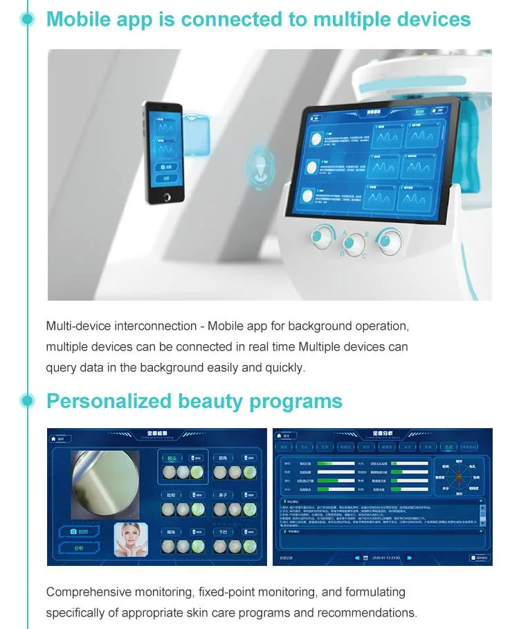 7 sur 1 Nettoyage facial Hydrabrasion jet d'oxygène de l'eau Aqua Peel Appareil photo de l'analyseur de la peau Soin du Visage à jet d'oxygène Miroir Magique de la peau de l'analyse des rides du visage de l'analyseur