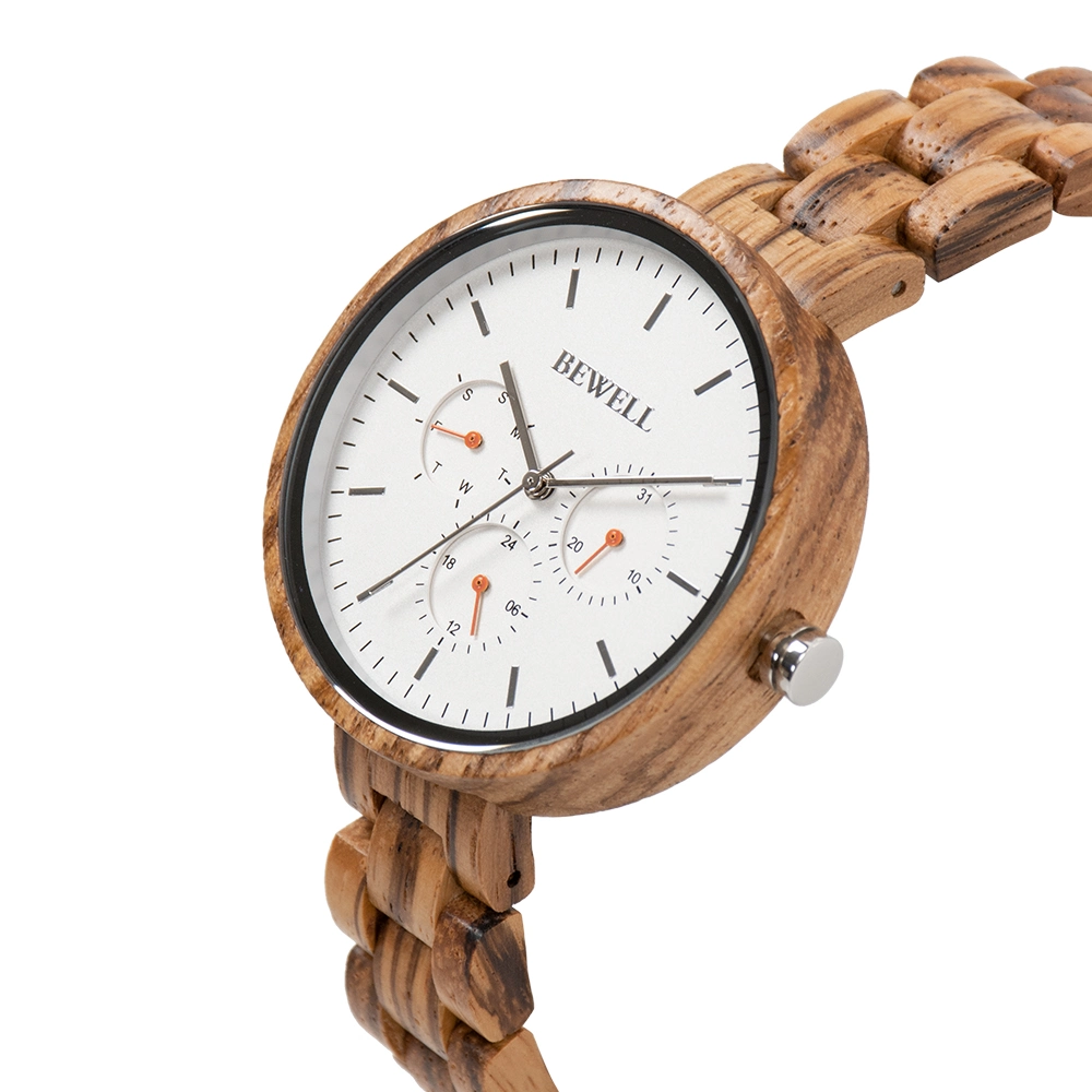 Bewell dernière montres cadeau Unisex boîtier et bracelet en bois naturel Femme et hommes Chronographe Wood Watch