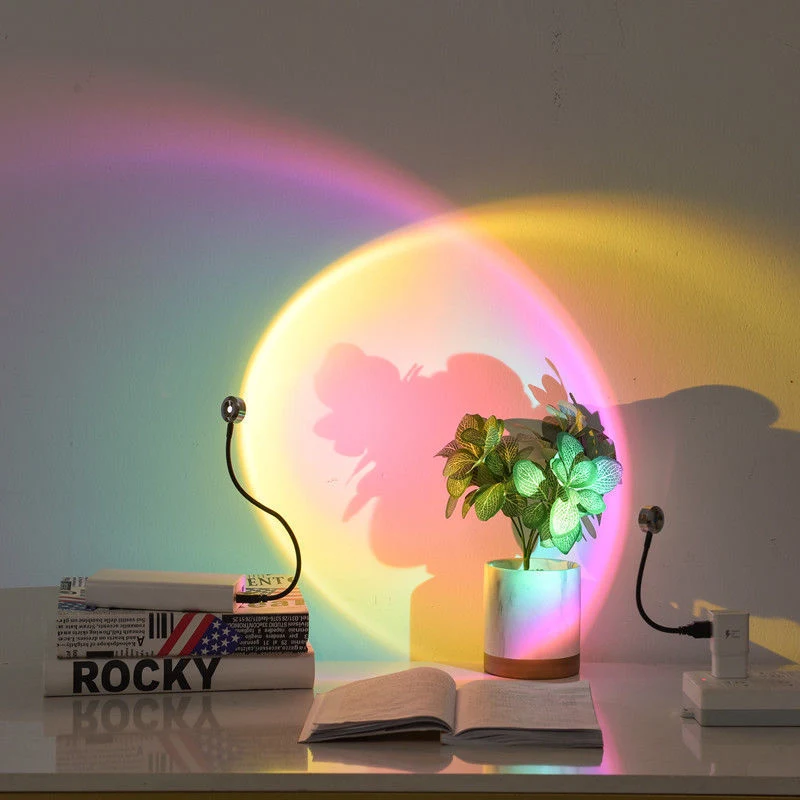 USB Sunset Light Mobile Phone Self Photography Light LED Rainbow Neon Night Light Projector Photography Wall Atmosphere Light