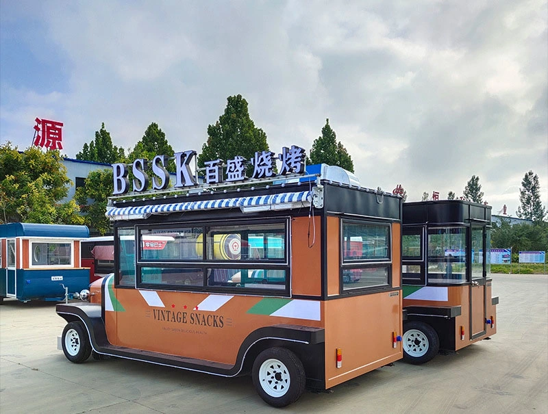 with Kiosk Truck for Sale Concession Cart Mobile Fully Equipped Balcony USA Standard BBQ Seasoning Plant Closed in Food Trailer