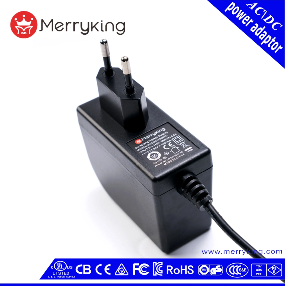 EU Plug 24V 1A AC DC Power Adaptor with Ce RoHS GS BS Certifications