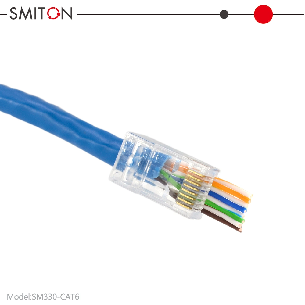 Conector de orificio pasante RJ45 conector UTP Cat5 CAT6 UTP RJ45 Conector de paso