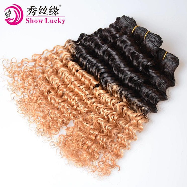 Factory Gurantee 100 Indian Ombre Deep Curly Wave 1b/27 Color Full Cuticle Virgin Human Hair Weaving India