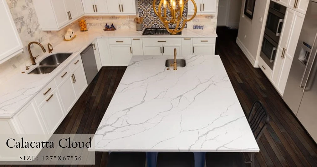 White Calacatta Clouds Quartz Stone Slab with Beautiful Veins Cuartz for Countertop