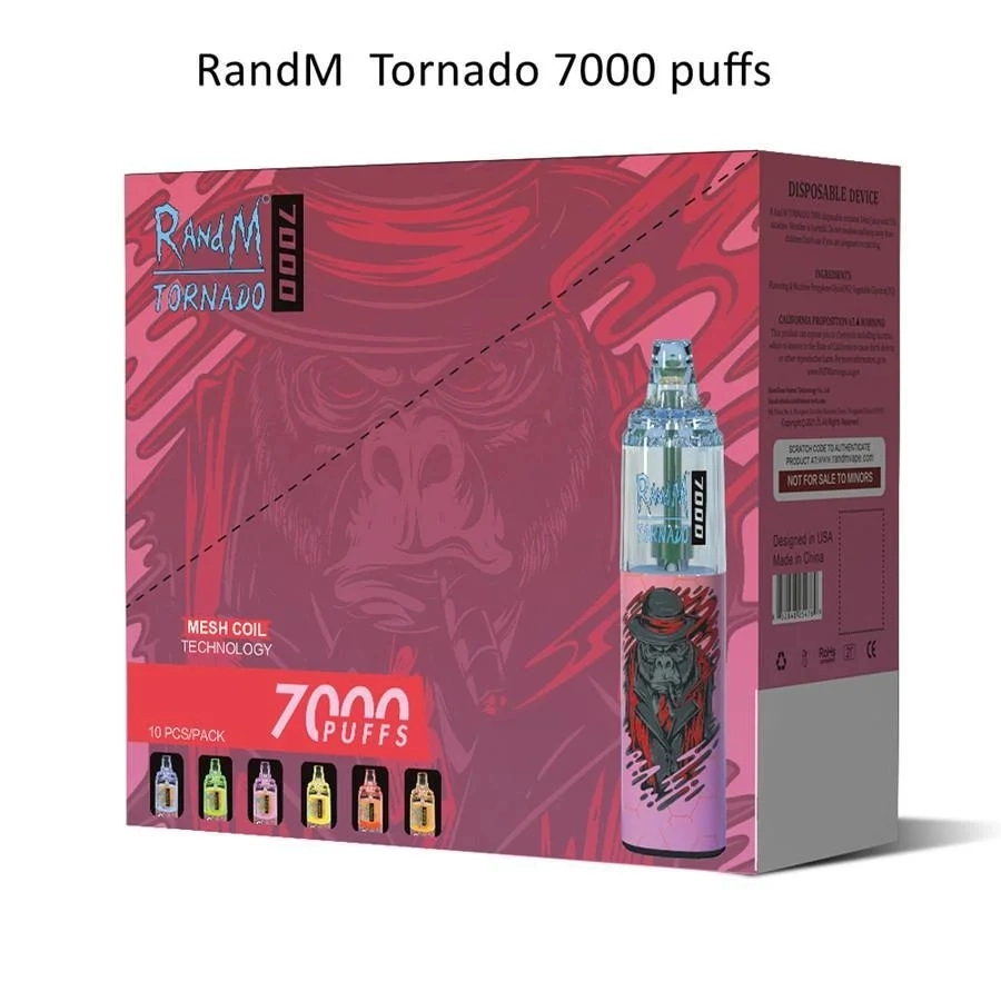 Prix de gros Prix Randm Tornado 7000 contrôle du débit d'air Vape jetable Appareil Vente en gros de 7000 maettes avec un Vape jetable RVB clair