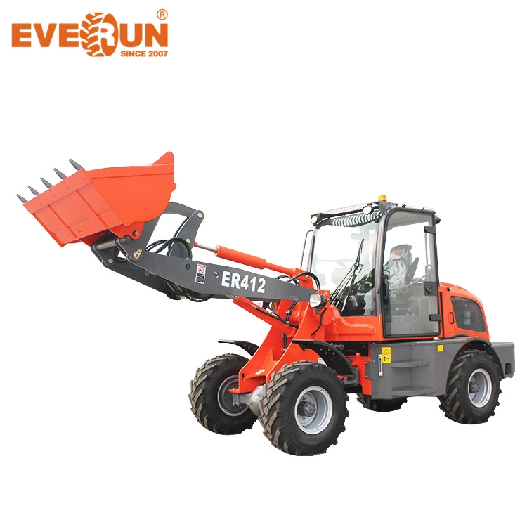 Er412 1.2Ton Everun Mini hidráulica cargador pequeño cargadora de ruedas con el soplador de nieve