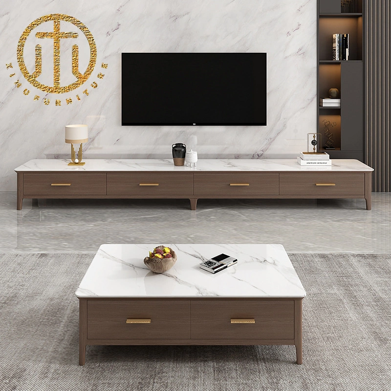 Nordic Wooden Coffee Table TV Cabinet Set Modern Living Room Slate Furniture