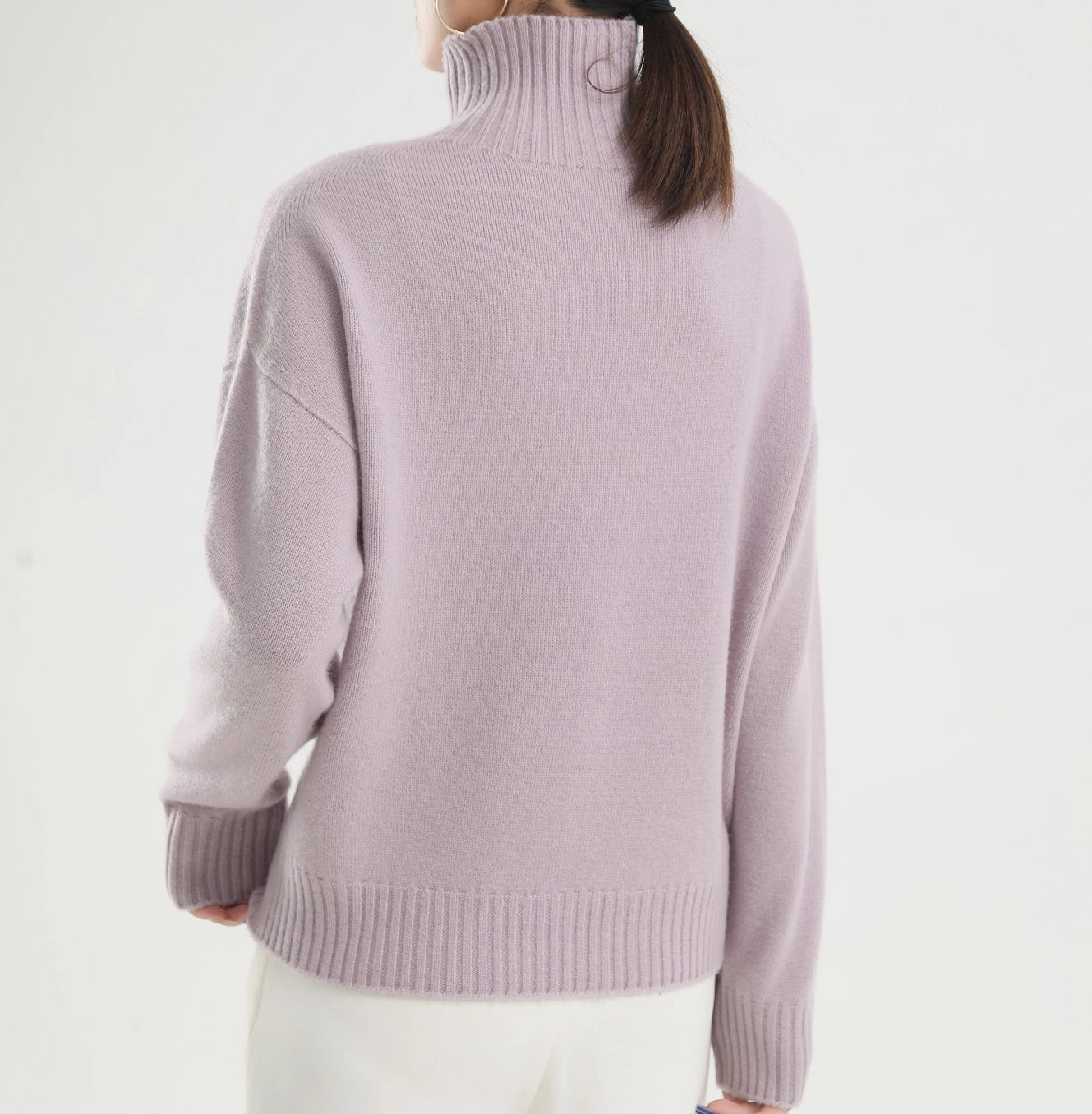 Senhoras Moda 2X2 Rib Turtleneck lã Cashmere Pullover Sweater