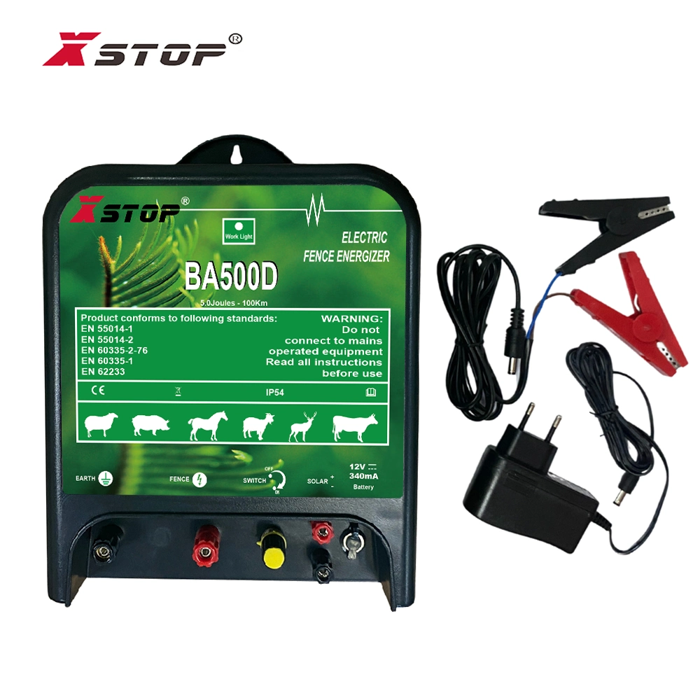 Battery Solar and Adapter Electric Fence Energizer 5 Joules to Protect Cattle Sheep and Crop