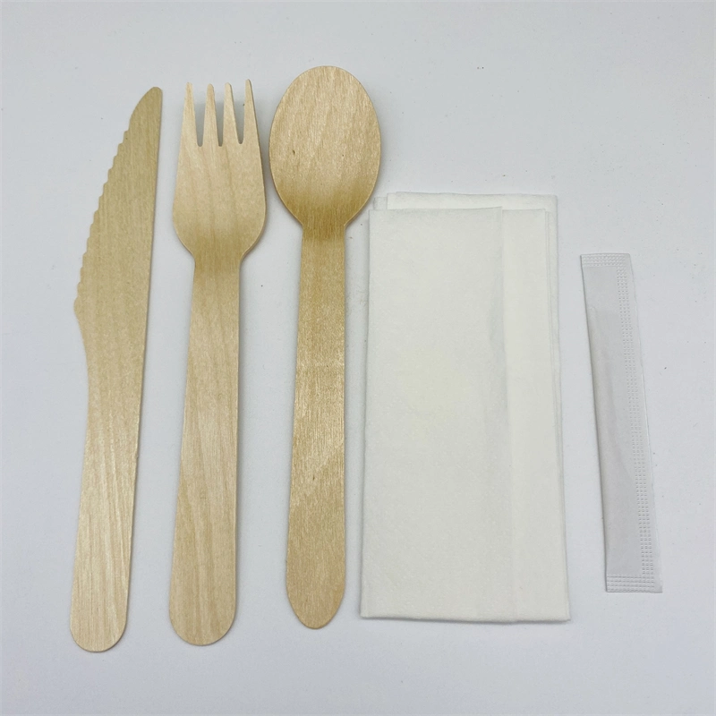 Eco Friendly Disposable Birch Wooden Cutlery Sets with Tissue Paper Toothpick