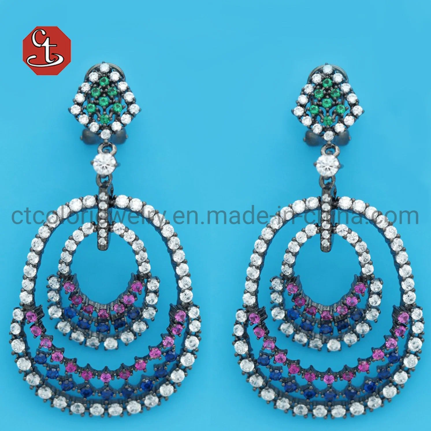 Shiny Dangling Mixed CZ Bridal Crystal Long Drop Earrings for Women Wedding Fashion Jewelry Gift