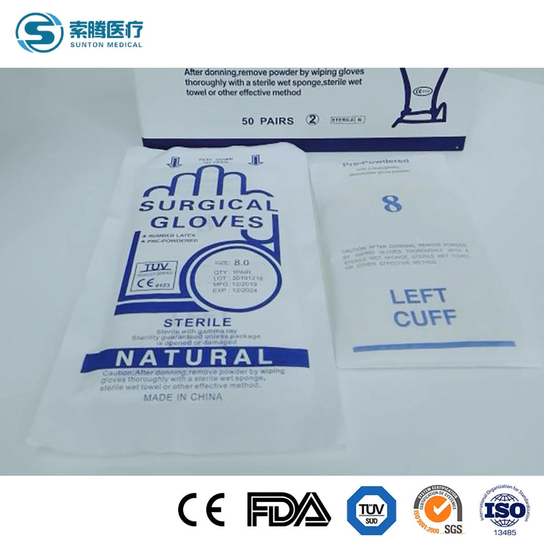 Sunton High Quality Medical Grade Mitten China M L S XL Size Latex Gloves Manufacturer Free Sample Surgical Gloves Disposable Sterile Surgical Gloves