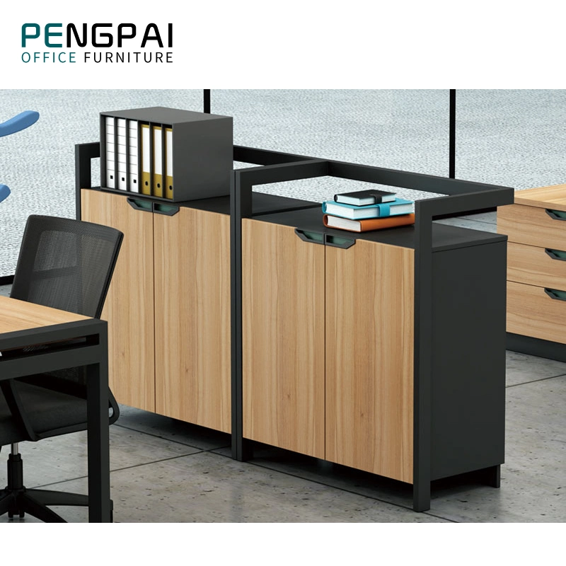 Pengpai Small Industrial Style Office Cabinet Small Corner Bookshelf with Metal Frame