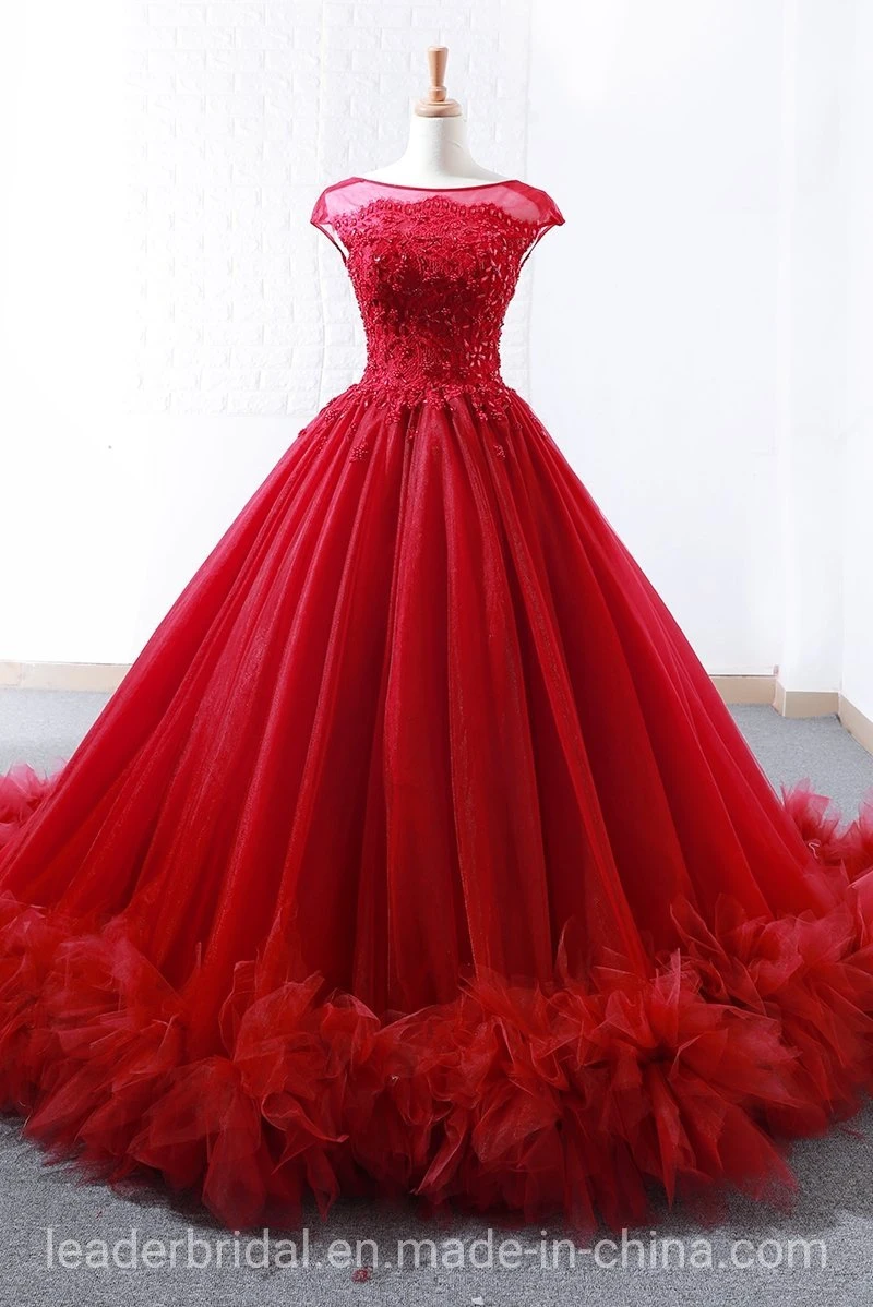 Red Quinceanera Robes Bola 15 anos de casamento Lace noite vestidos E237