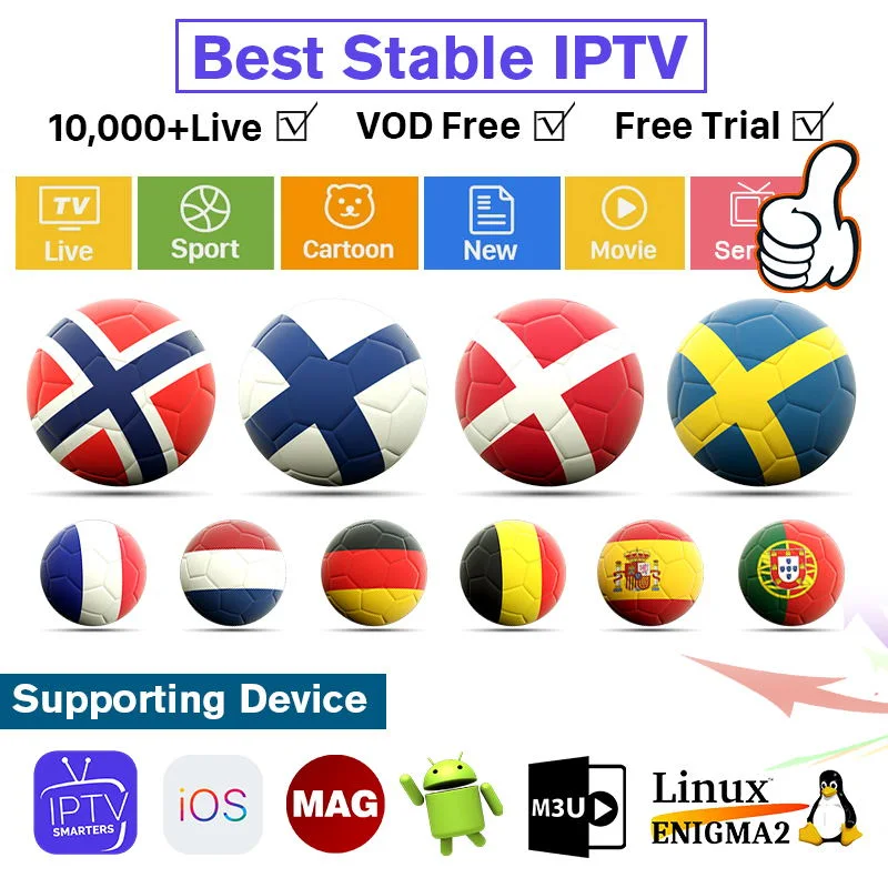 Melhor Portugal IPTV Server sem congelar Live &amp; VOD Futebol Desportivo 4K HD Utrl Alemanha Europeia Espanha Grécia Noruega Árabe IPTV Smart TV Android Box M3U