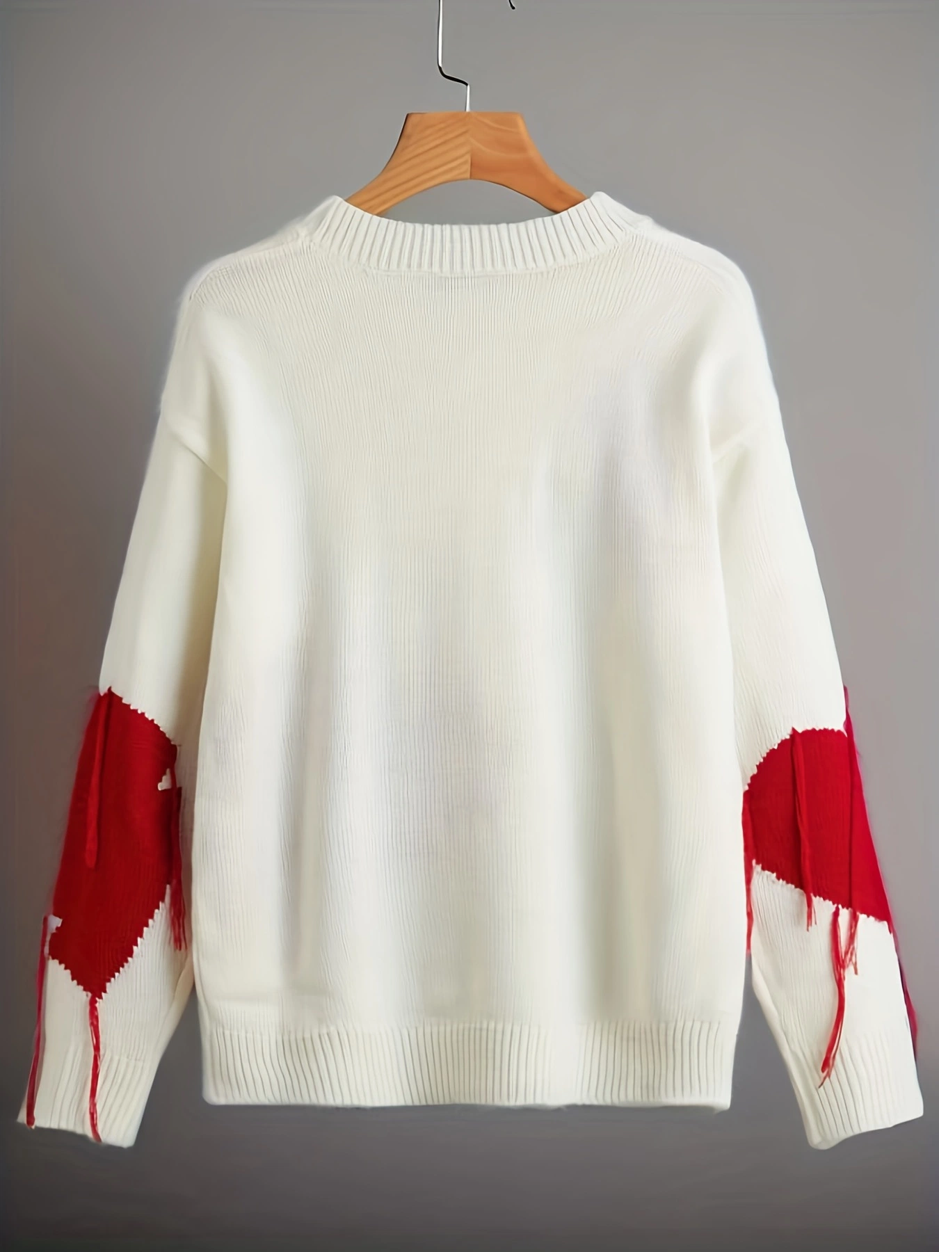 Heart-Shaped Fringe Draped Shoulder Sweater