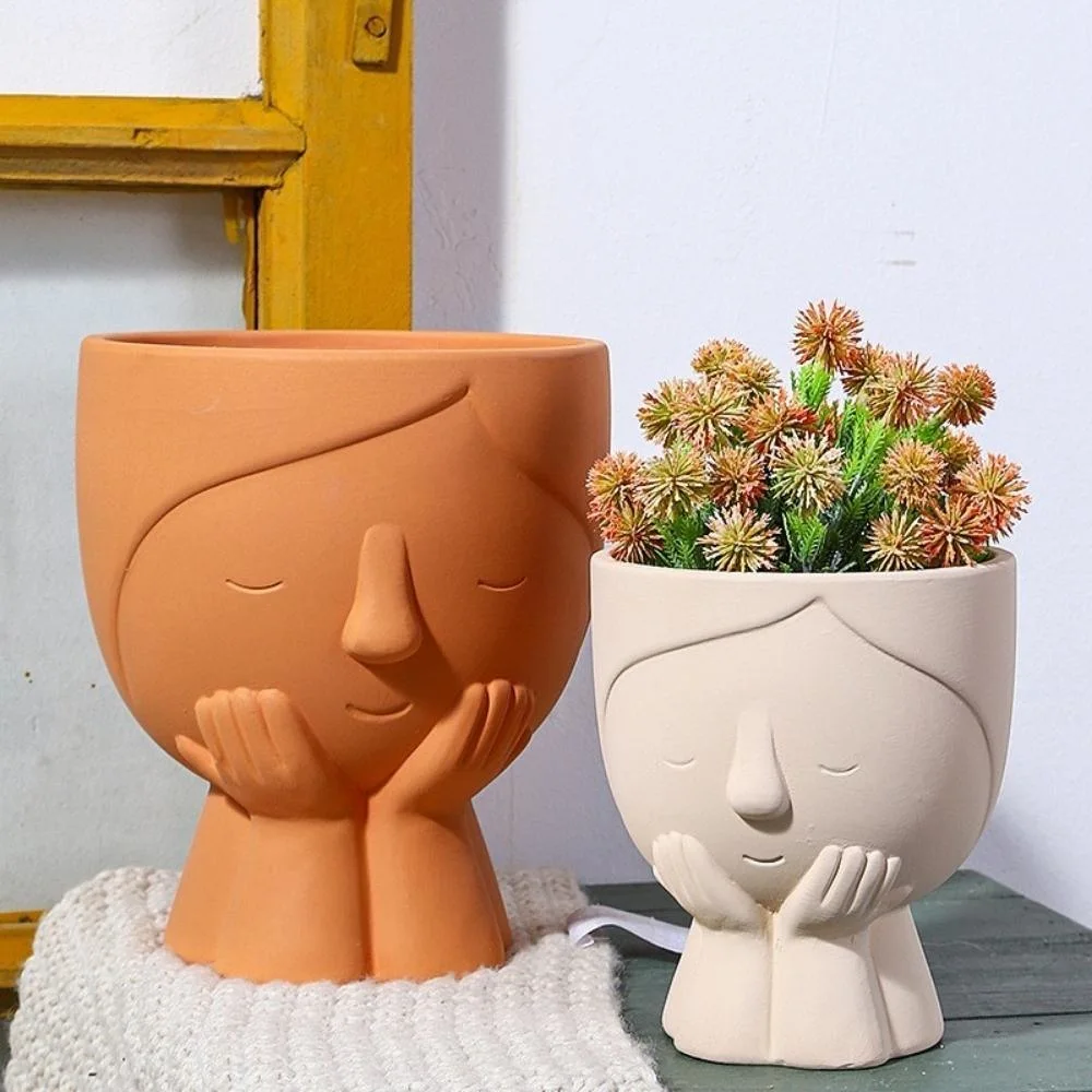 Portrait Flowerpot Girls Face Head Planter Succulent Plant Container Pot Ceramic Ci22039