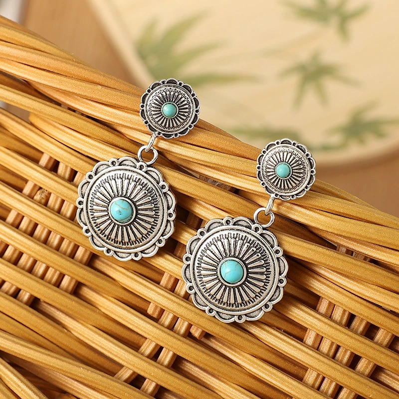 New Design Fashion Boho Jewelry Earring Silver Natural Turquoise Earrings Women