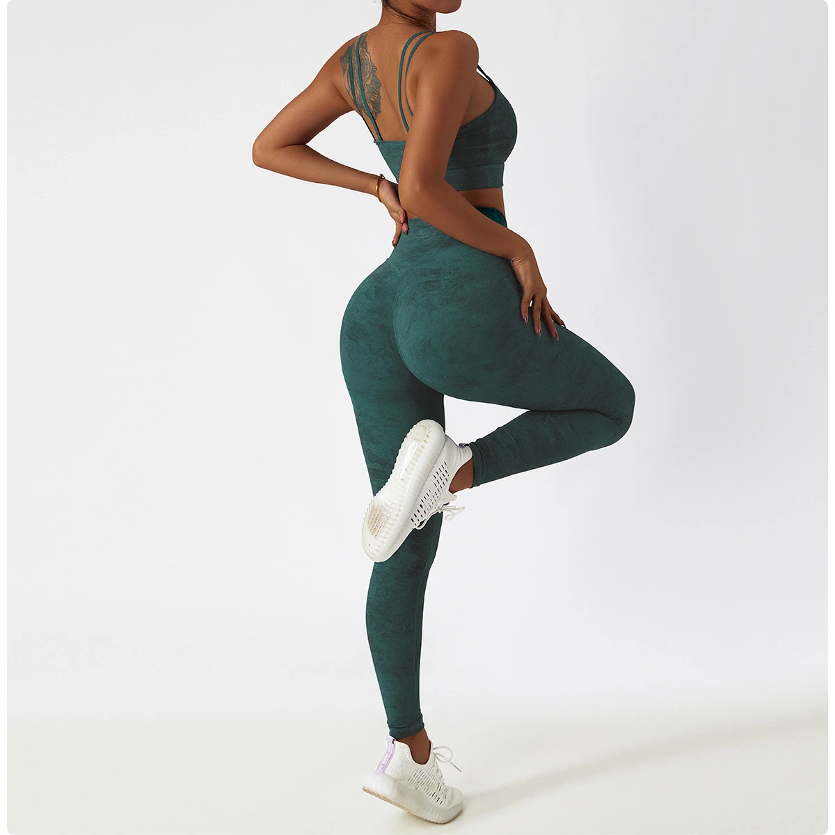 Ensemble de soutien-gorge de yoga imprimé tie-dye et de pantalons de sport, ensemble de leggings de course de remise en forme de haute taille pour femmes, vêtements de sport pour les hanches.