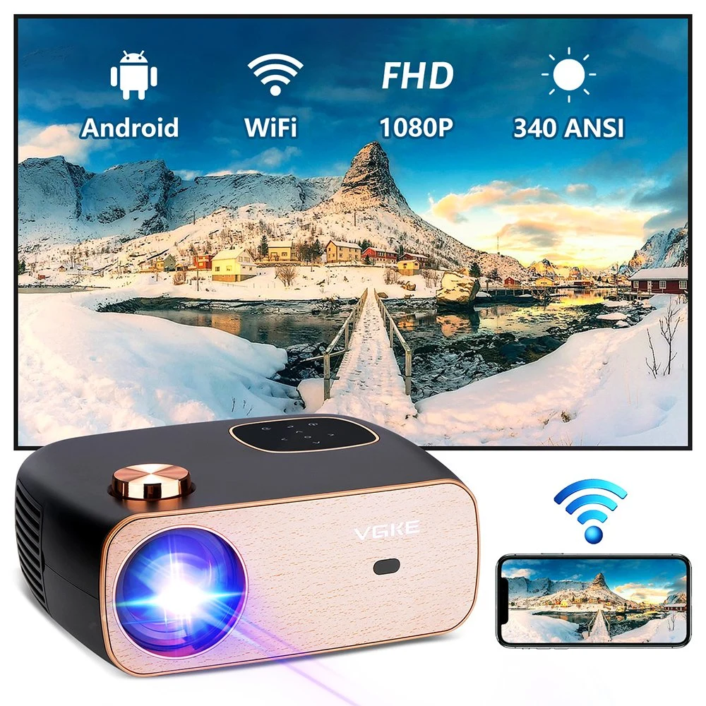 Mini projetor de filmes portátil Android COM ECRÃ DE 1080P, 150 ANSI, 8000 lúmenes Cinema em casa