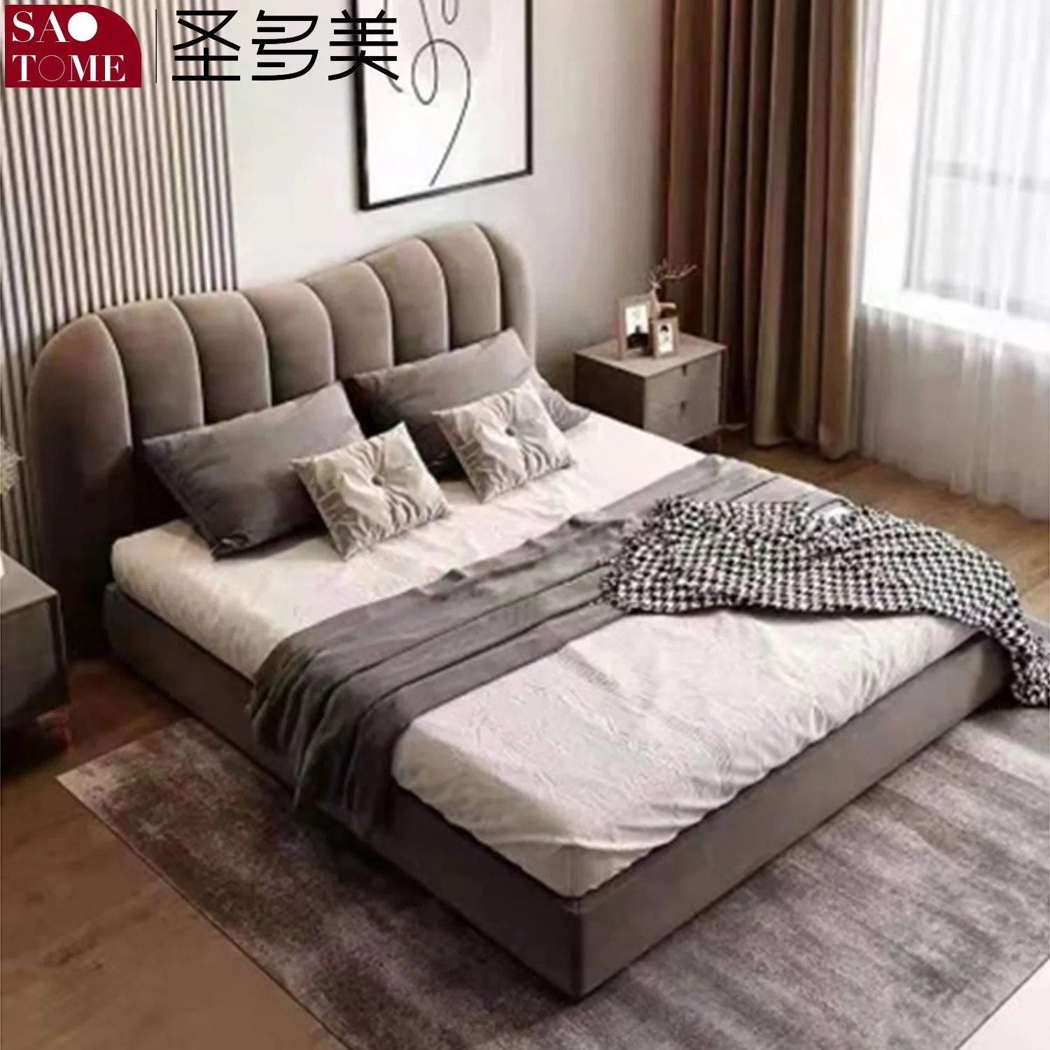 Отель спальни мебелью темно-серая кожа деревянные рамы двуспальная кровать
