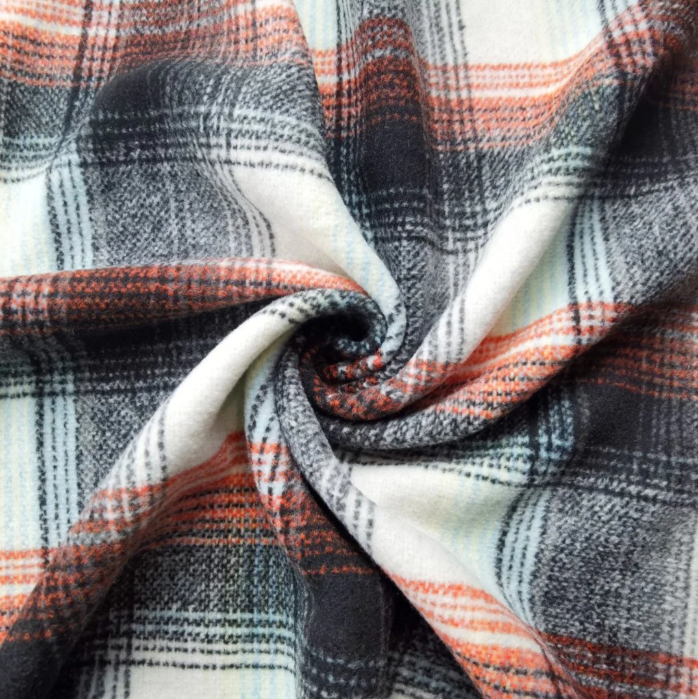 Home Industria textil de poliéster 100 Verificar Poly Plaid paño de tela de franela Hombres camiseta