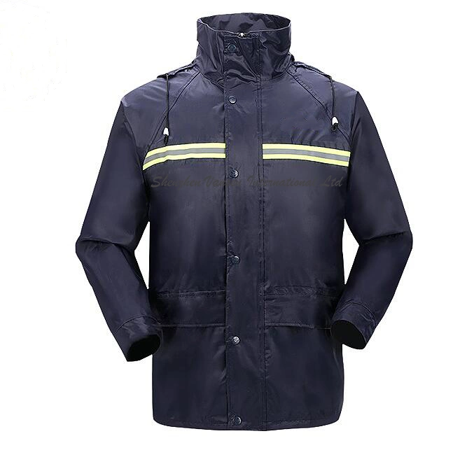 Custom Hooded Waterproof Workwear with Reflective Tape, 190t Polyester with PVC Coating Rain Coat