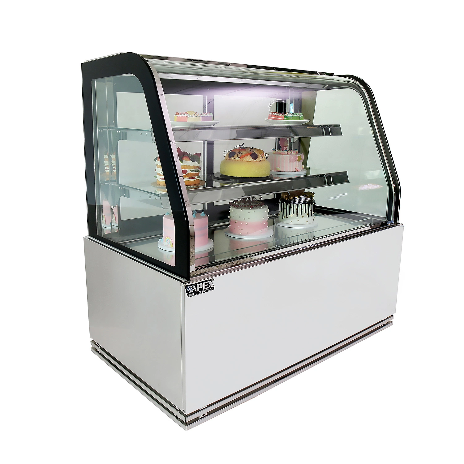 Commercial Mirror Stainless Steel Static Cooling Cold Cake Food Display Showcase Cooler