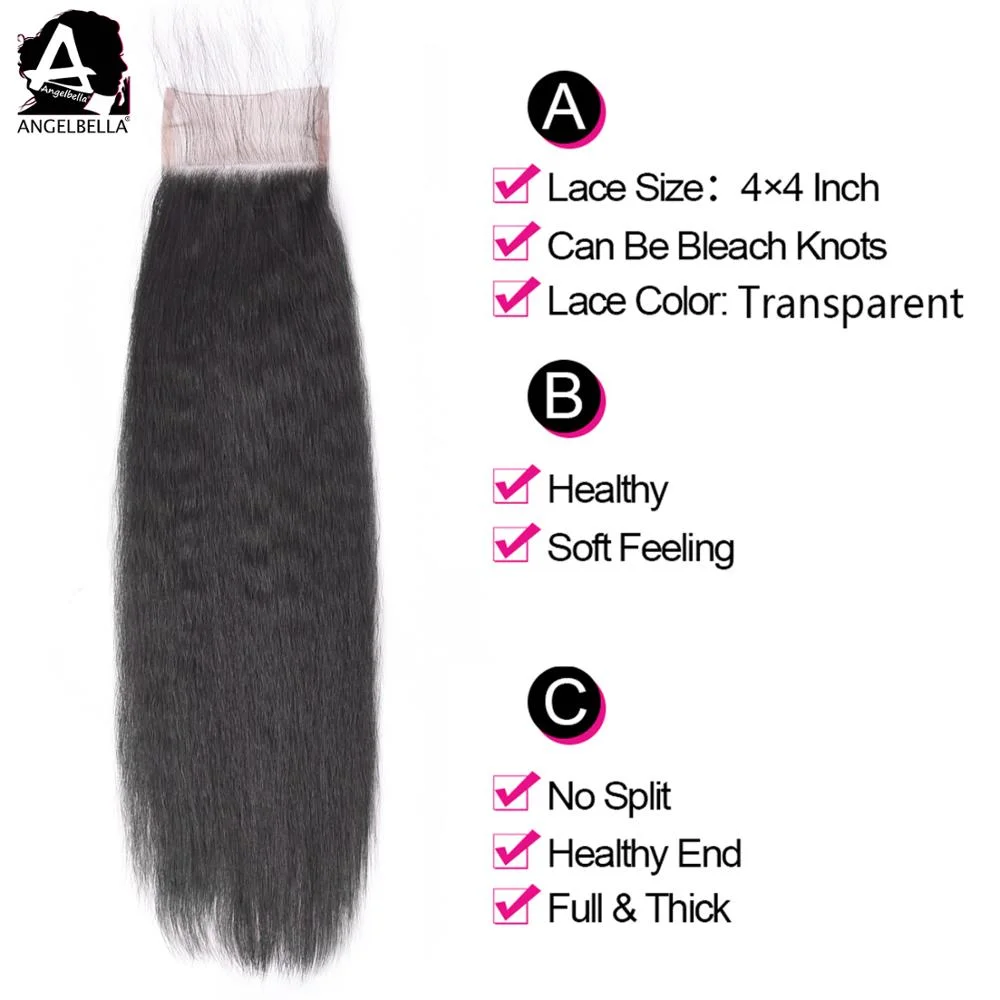 Angelbella New Styles 4X4 Lace Closures Kinky Straight Remy Human Hair Closures Wholesale/Supplier Mink Raw Virgin Brazilian Hair