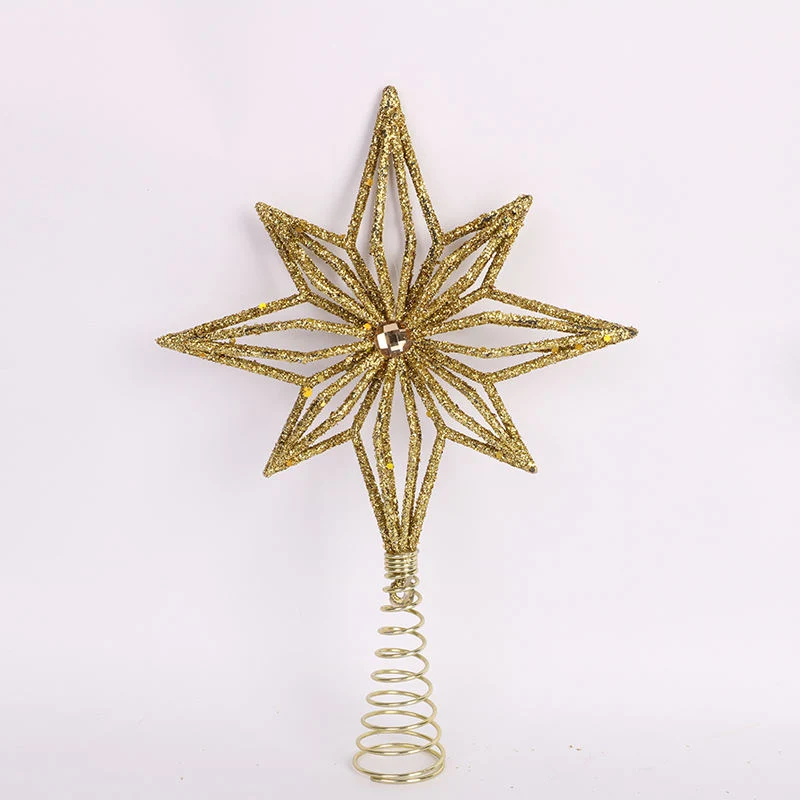 15cm Christmas Shiny Gold Hollow-out Tree Top Star with Decoration