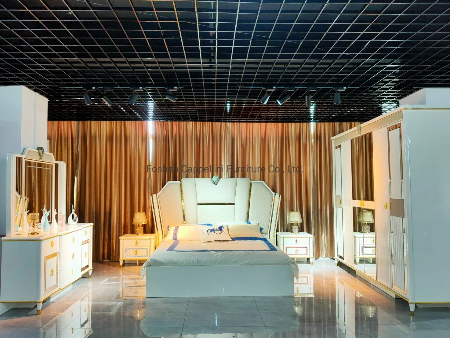 Comercial contemporáneo hotel de 5 Estrellas muebles Sala Villa de cuero juego de muebles de dormitorio cama King Size con cabecera de la unidad de pared LED