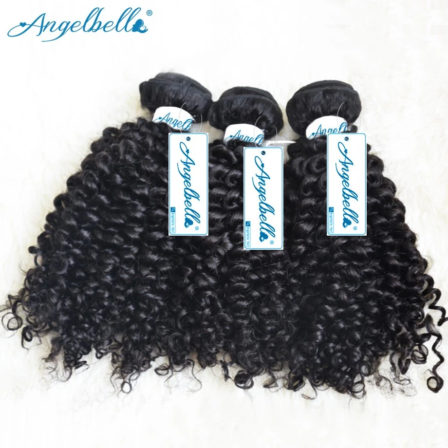 Angelbella Indian Remy Hair Kinky Curly Weave Shedding and Tangle Free Natural Black Raw Human Hair