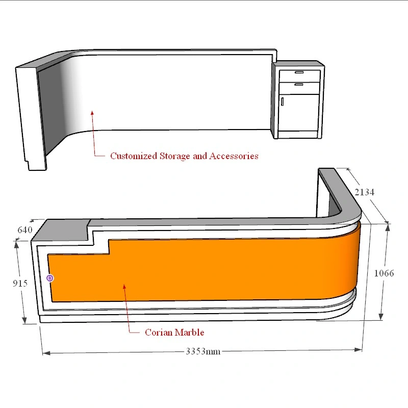 Front Fast Food Restaurant Counter Custom Design Orange Light Acrylic Marble L Shape Beauty Restaurant Bar Counter Decoration