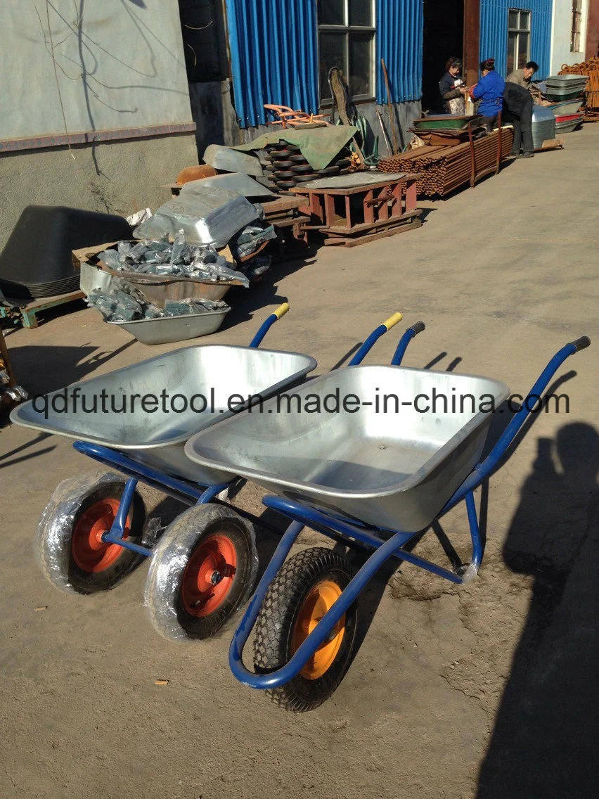 Double Wheel Wb5009m Russia Beralus Market Wheelbarrow for Construction with Galvanized Tray