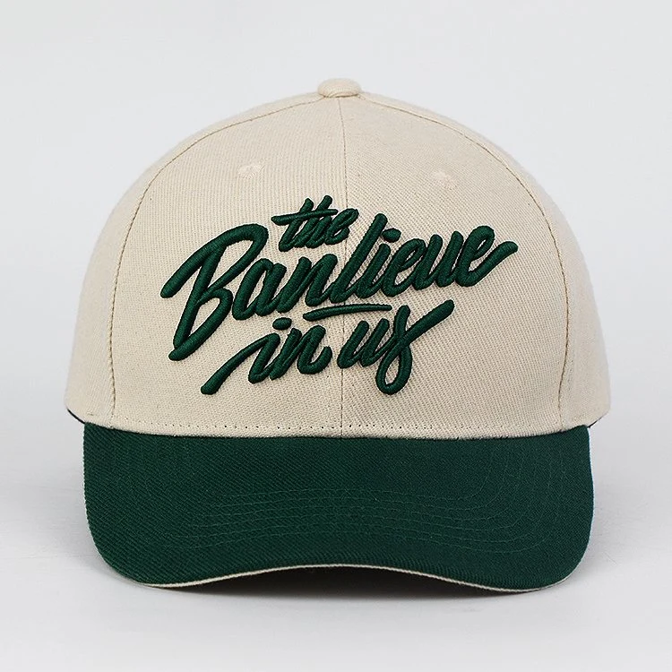 Adults Green Curved Brim Two Tone 6 Panel Baseball Cap Custom Embroidery Logo Custom Baseball Cap