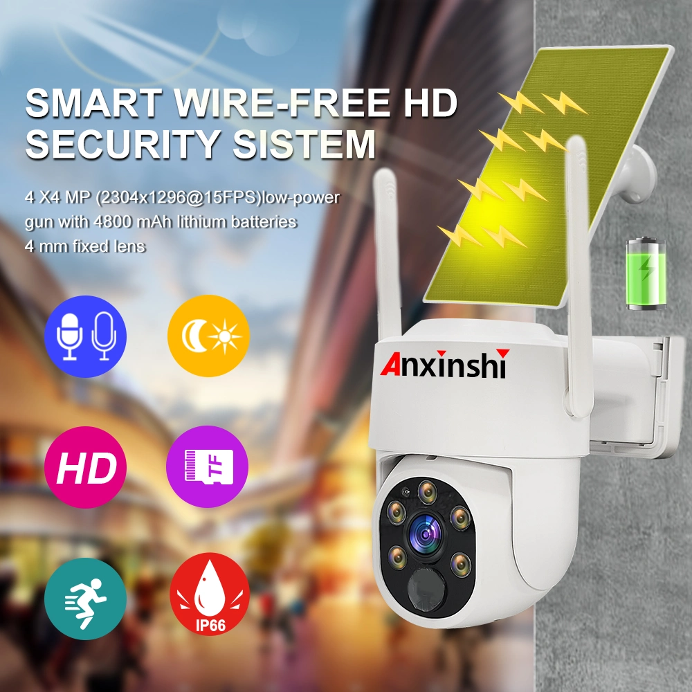 Wire-Free Solar PTZ Home Security Camera System Wireless, 4*4MP Eseecloud Smart WiFi Solar PTZ Camera Kits