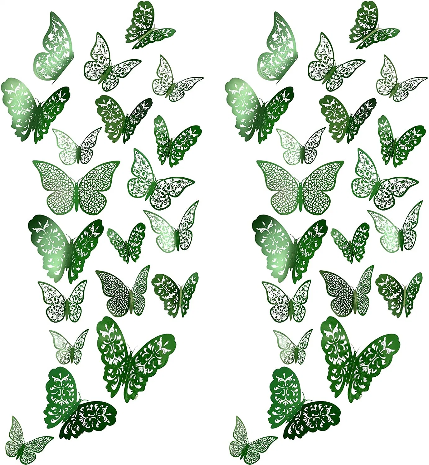 72 Pieces 3D Butterfly Wall Art Sticker Set 3 Sizes for Room Home Nursery Classroom Offices Kids Bedroom Bathroom Living Room Decoration (Light Green)